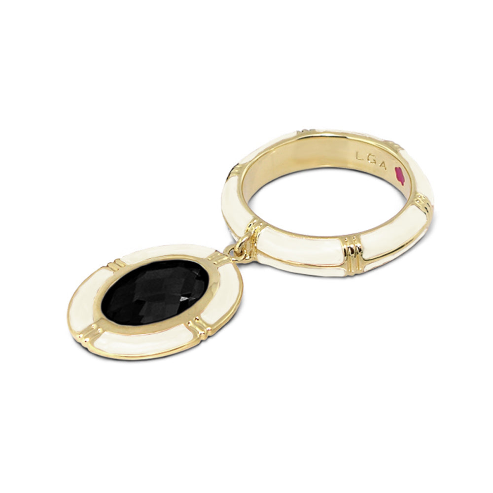 Prince Charming Ring charm with black oval pendant and ridged gold band by Lauren G Adams on Tampa Home & Garden Store