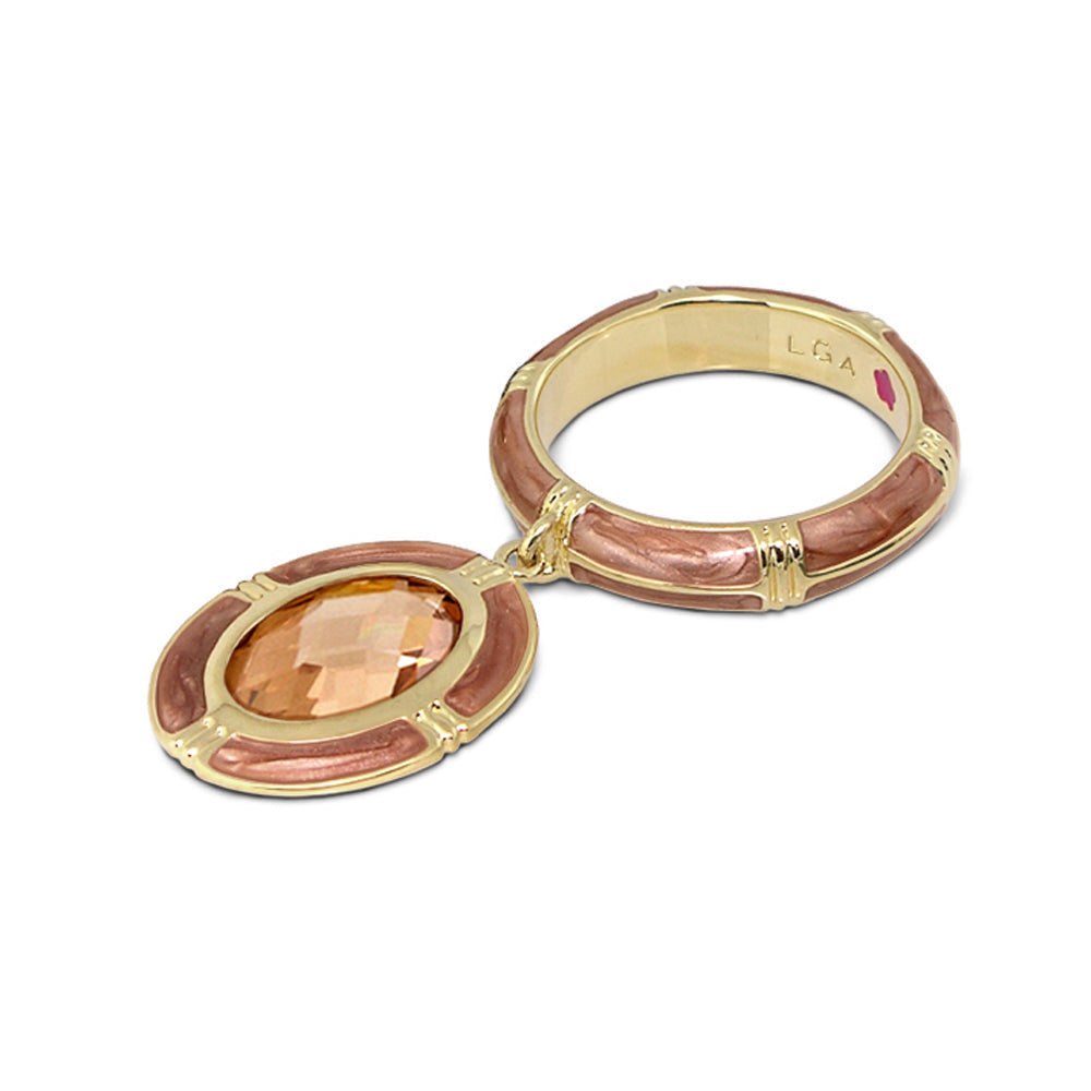 Prince Charming Ring Oval Charm ridged pink enamel band peach gemstone Lauren G Adams on Tampa Home & Garden Store