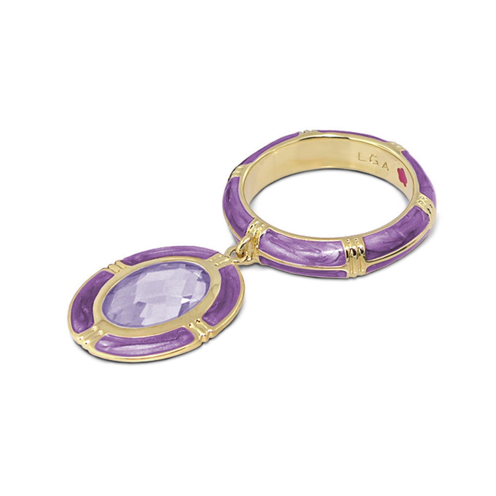 LGA Prince Charming Ring Charm with lilac oval gemstone and purple enamel ridged gold-tone band on Tampa Home & Garden Store
