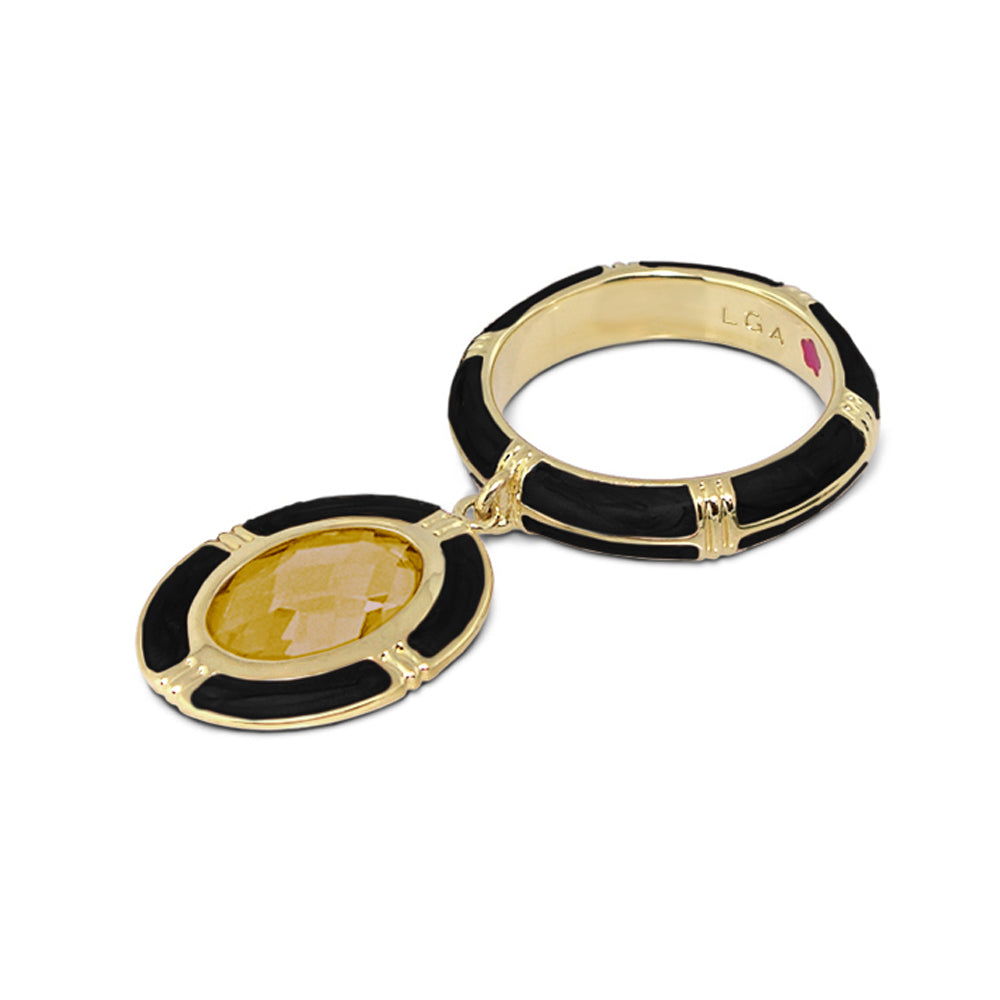 Prince Charming Ring charm with oval yellow gemstone and black enamel band by Lauren G Adams on Tampa Home & Garden Store