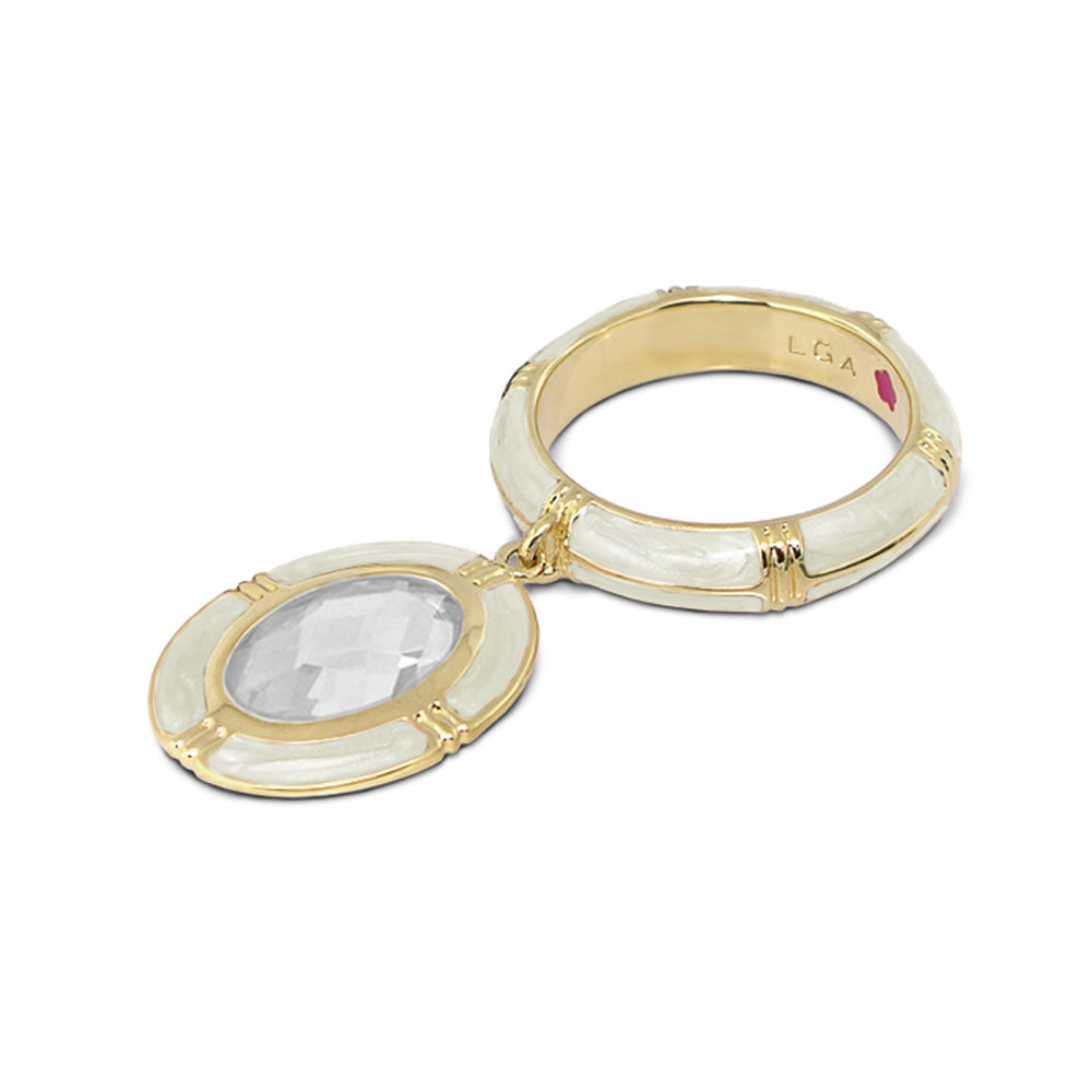 Lauren G Adams Prince Charming Ring Oval Charm Ridged Band gold-tone ring with enamel pendant on Tampa Home & Garden Store