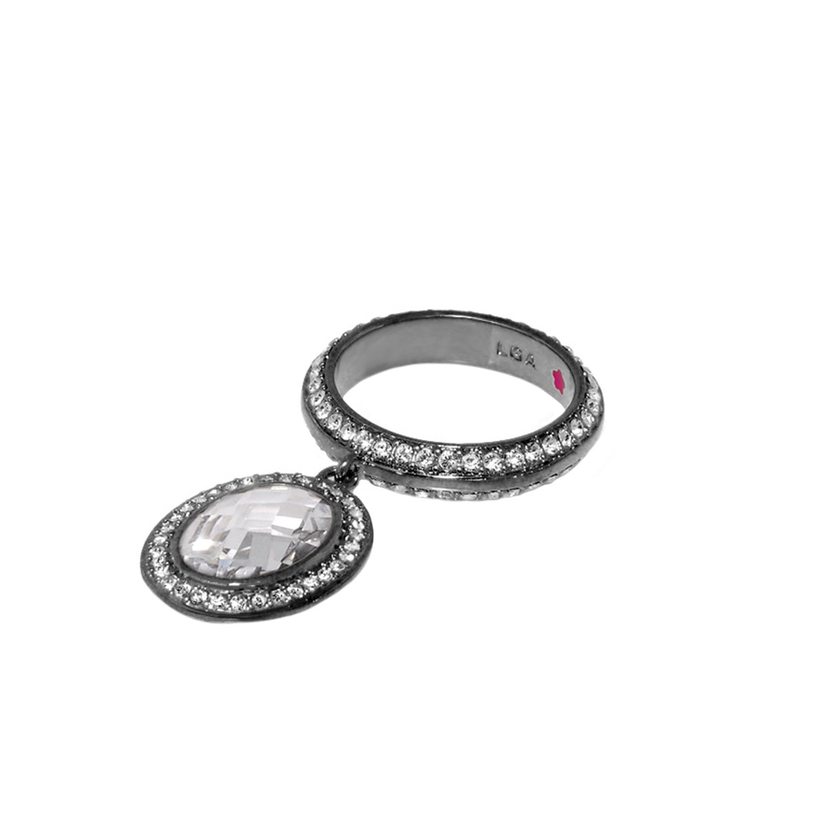 Lauren G Adams Stackable Charm Ring with pave halo and clear pendant in gunmetal finish on Tampa Home & Garden Store