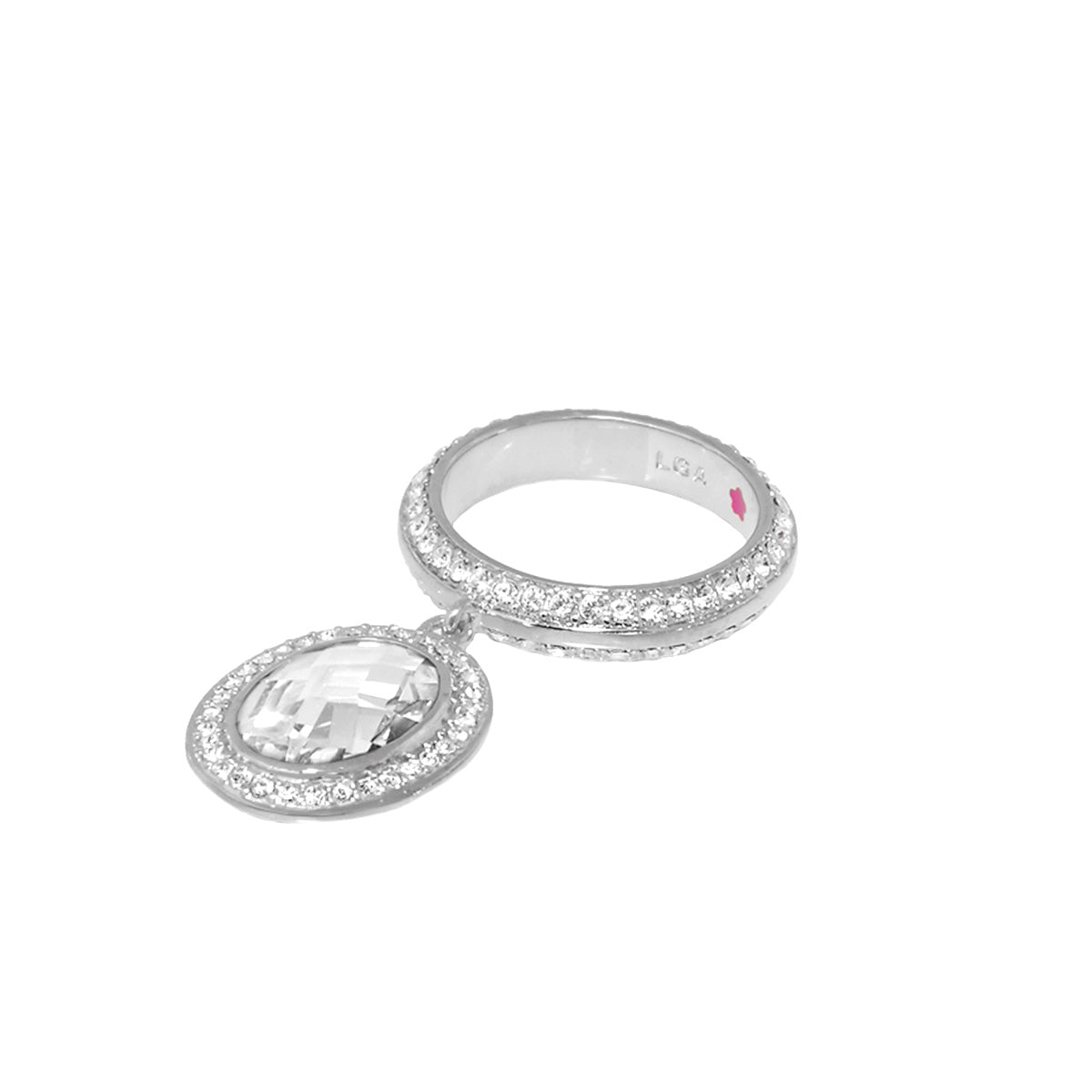 Stackable Charm Ring with pavé diamonds around a large oval crystal pendant by Lauren G Adams on Tampa Home & Garden Store