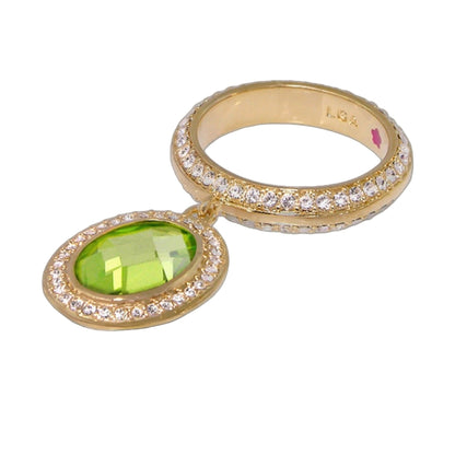 Stackable Charm Ring by Lauren G Adams with gold pave band and green gemstone centerpiece on Tampa Home & Garden Store