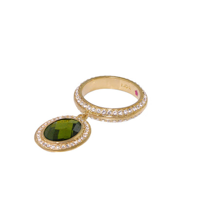 Stackable Charm Ring Lauren G Adams gold with green oval gemstone pendant surrounded by crystals on Tampa Home & Garden Store