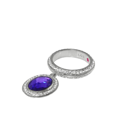 Stackable Charm Ring by Lauren G Adams with pavé diamonds and a dangling purple amethyst pendant on Tampa Home & Garden Store