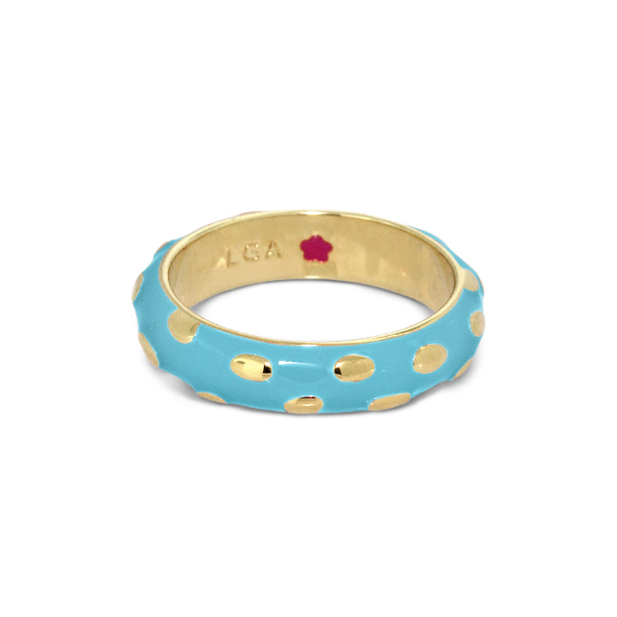Tiny Dots Stackable Ring turquoise enamel with gold polka dots by Lauren G Adams on Tampa Home & Garden Store