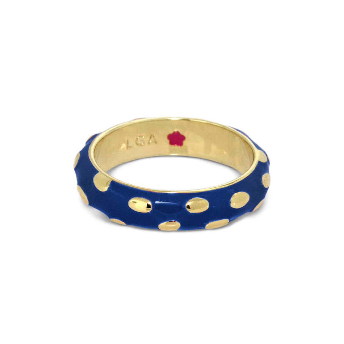 Tiny Dots Stackable Ring blue enamel with gold polka dots by Lauren G Adams on Tampa Home & Garden Store