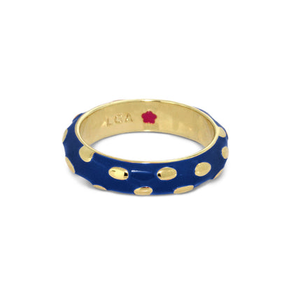Tiny Dots Stackable Ring blue enamel with gold polka dots by Lauren G Adams on Tampa Home & Garden Store