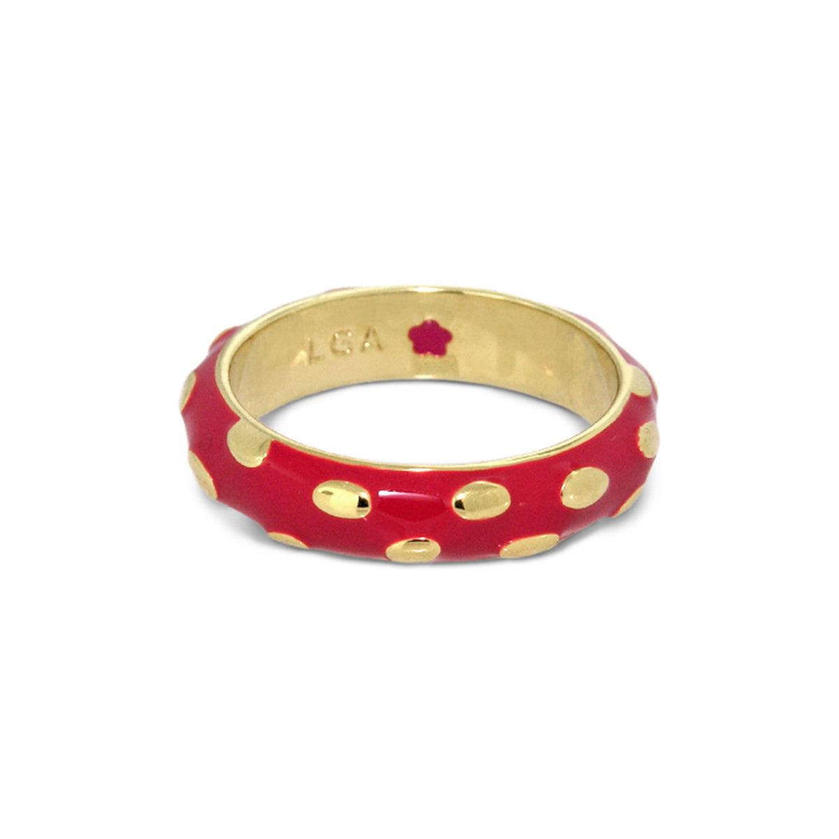 Tiny Dots Stackable Ring red enamel with gold polka dots Lauren G Adams on Tampa Home & Garden Store