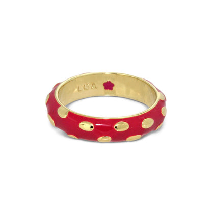 Tiny Dots Stackable Ring red enamel with gold polka dots Lauren G Adams on Tampa Home & Garden Store