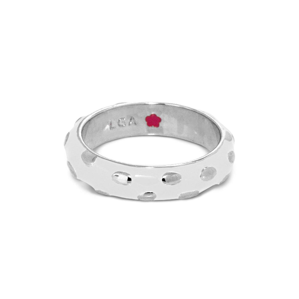 Tiny Dots Stackable Ring by Lauren G Adams, silver metal band with polka dot pattern on Tampa Home & Garden Store