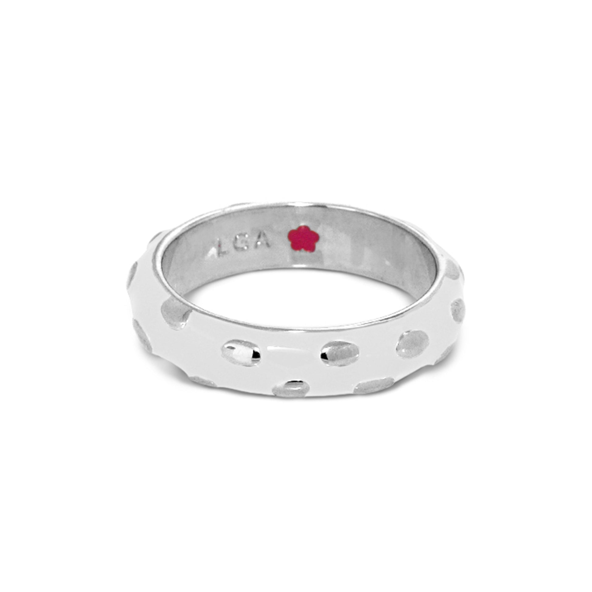 Tiny Dots Stackable Ring by Lauren G Adams, silver metal band with polka dot pattern on Tampa Home & Garden Store