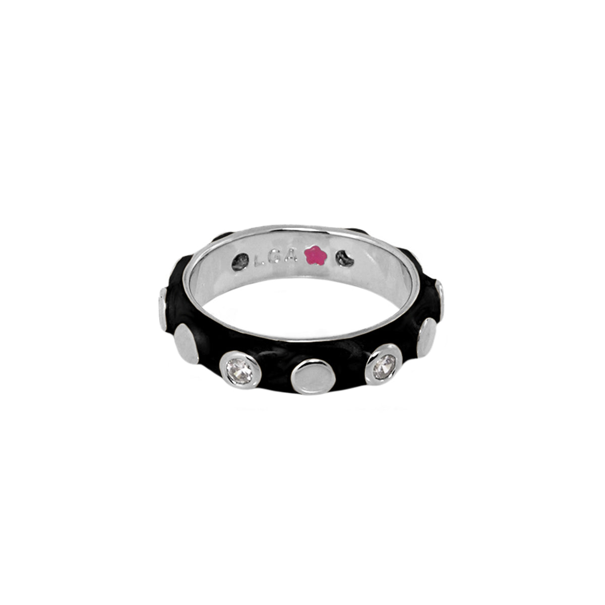 Stackable Fiesta Ring Bezel Dot Station black band with crystal dot accents Lauren G Adams on Tampa Home & Garden Store