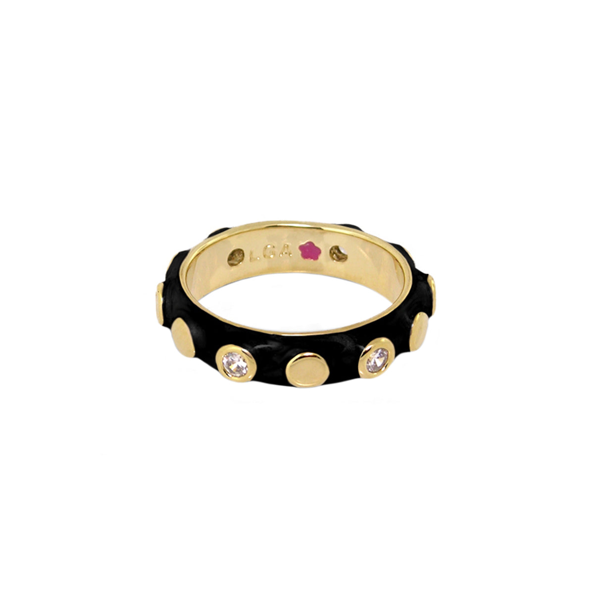 Stackable Fiesta Ring Bezel Dot Station black band with gold studs and crystals L.G.A. on Tampa Home & Garden Store