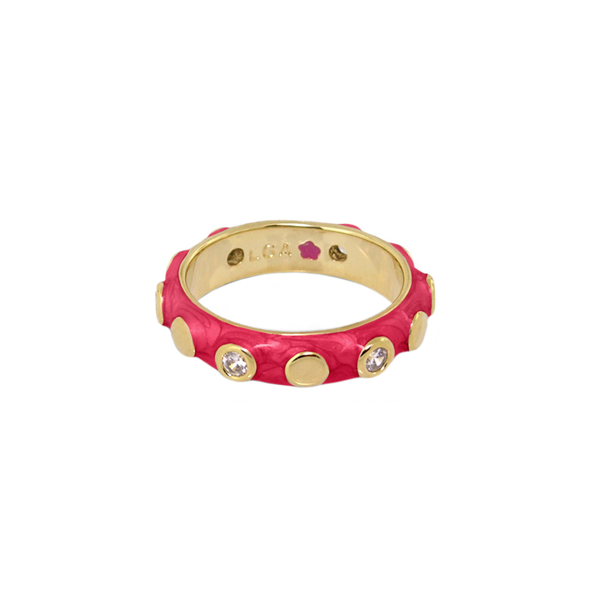 Stackable Fiesta Ring Bezel Dot Station in pink enamel with gold-tone crystals LGA on Tampa Home & Garden Store