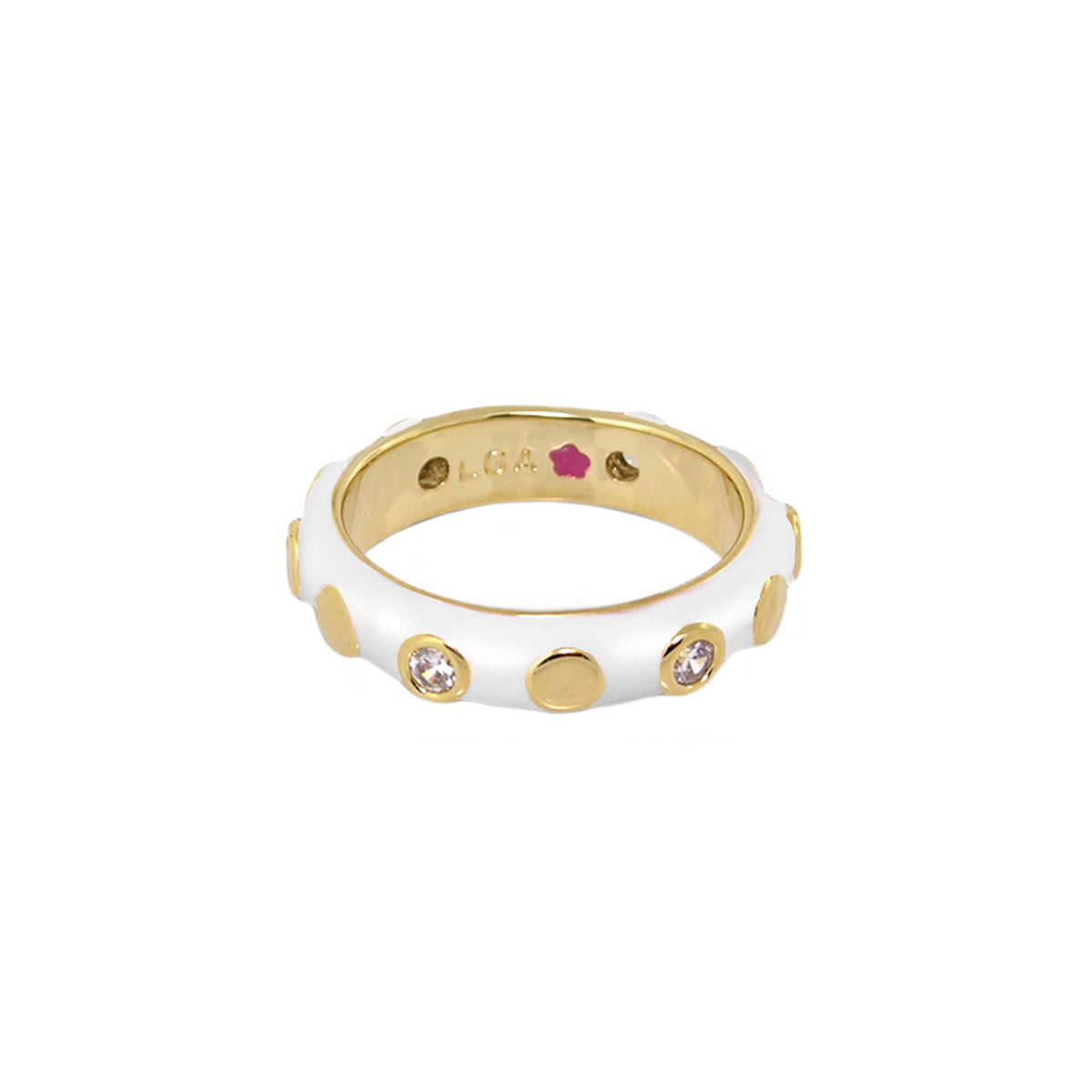 Stackable Fiesta Ring Bezel Dot Station white enamel ring with goldtone dots Lauren G Adams on Tampa Home & Garden Store