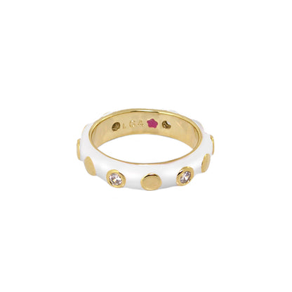 Stackable Fiesta Ring Bezel Dot Station white enamel ring with goldtone dots Lauren G Adams on Tampa Home & Garden Store