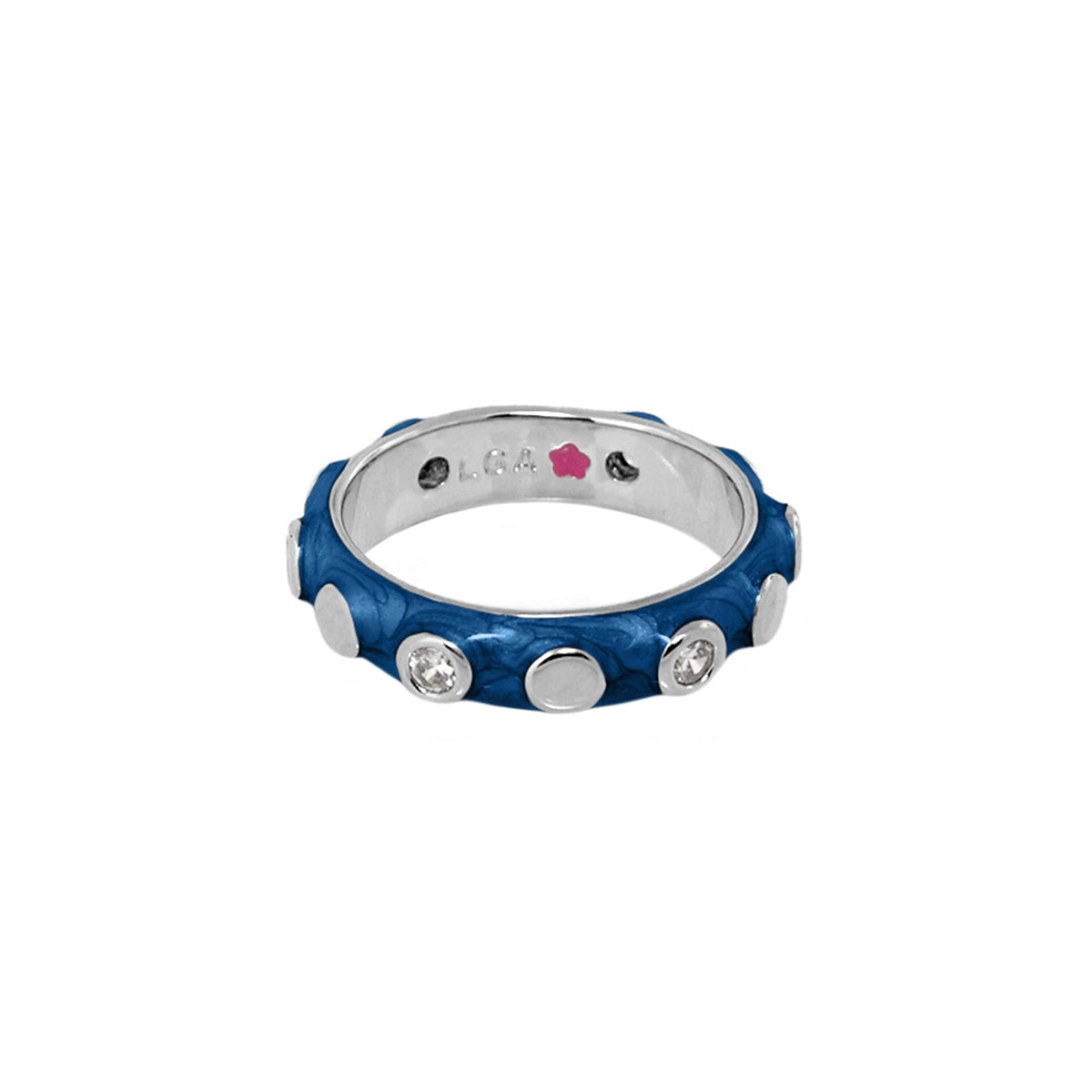 Stackable Fiesta Ring Bezel Dot blue with silver studs and clear gems Lauren G Adams on Tampa Home & Garden Store