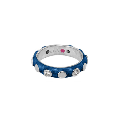 Stackable Fiesta Ring Bezel Dot blue with silver studs and clear gems Lauren G Adams on Tampa Home & Garden Store