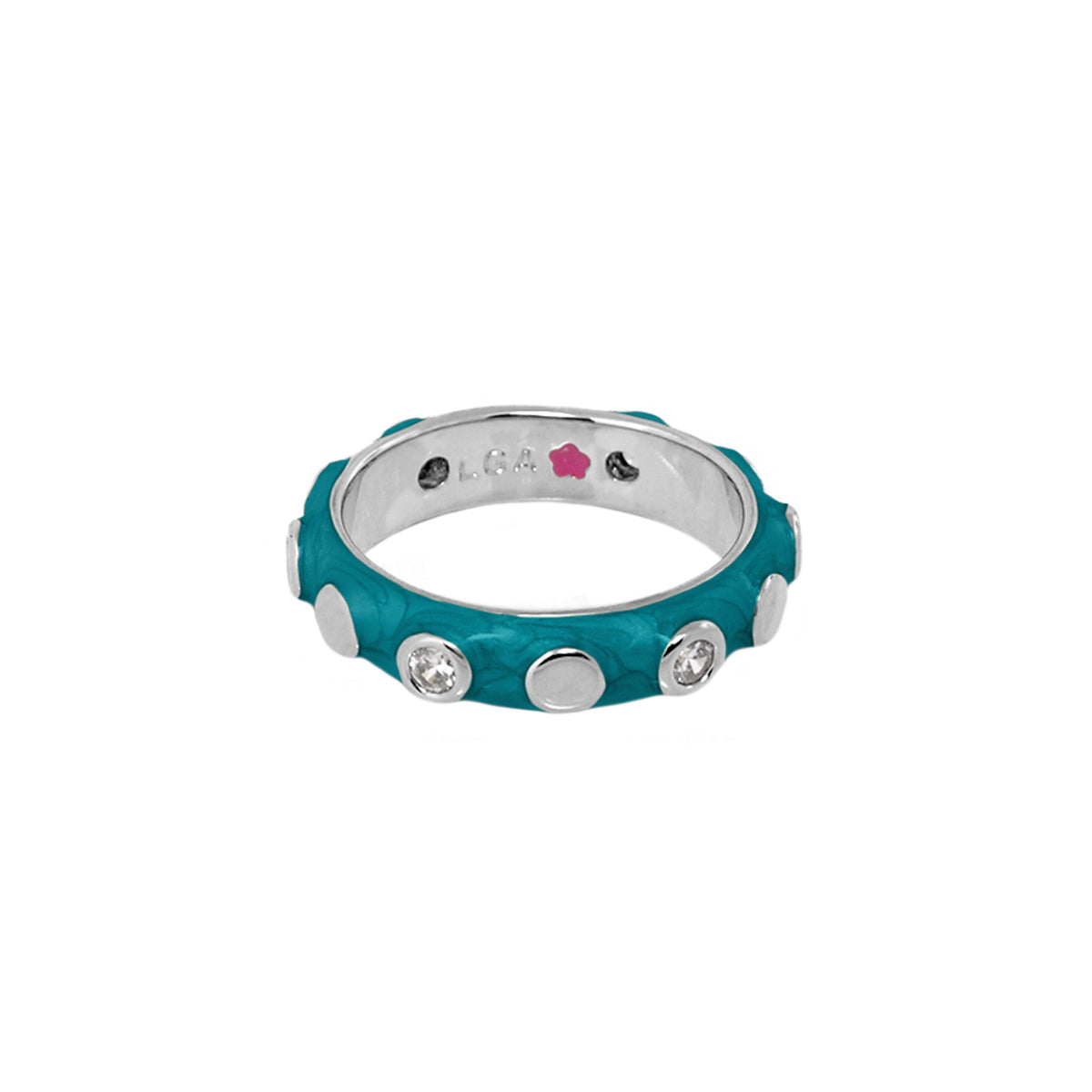 Stackable Fiesta Ring Bezel Dot Station teal band with silver studs by Lauren G Adams on Tampa Home & Garden Store