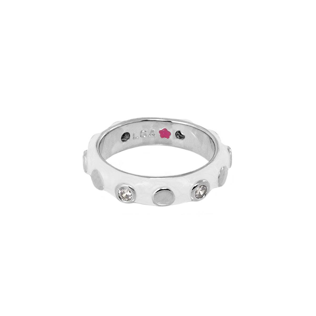 Stackable Fiesta Ring Bezel Dot Station by Lauren G Adams, silver ring with crystal dots on Tampa Home & Garden Store