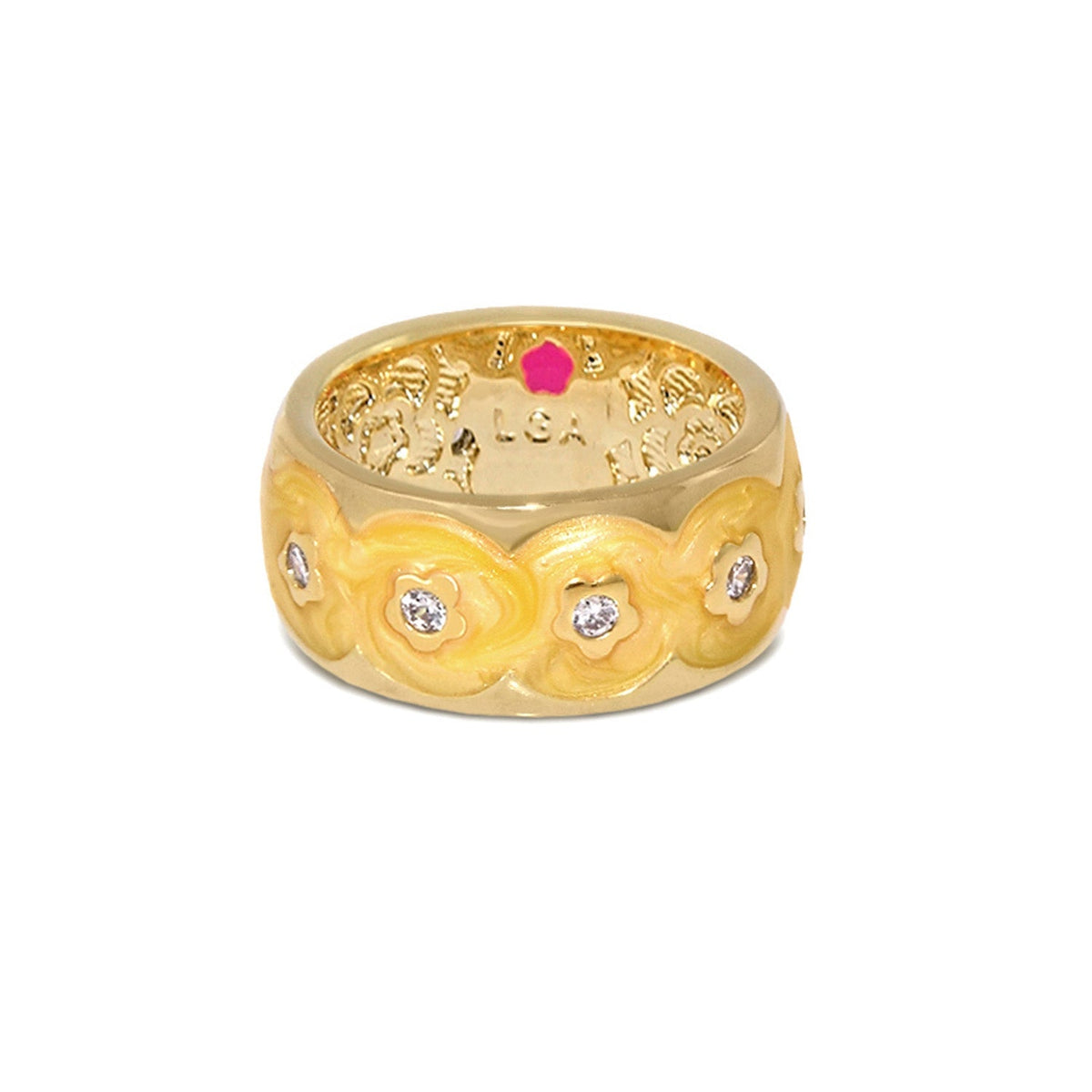 Flowering Vines Ring Band gold tone with yellow enamel flowers and crystal accents by Lauren G Adams on Tampa Home & Garden Store