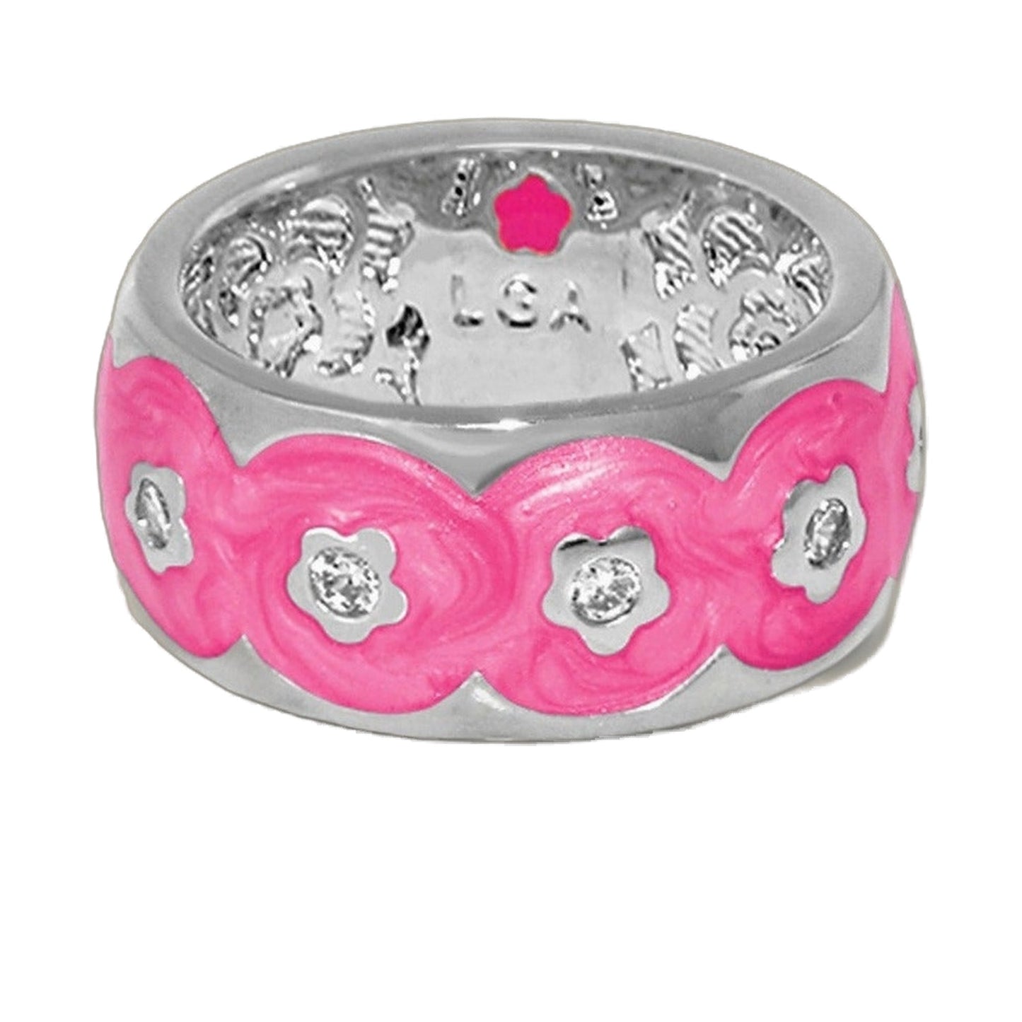 Flowering Vines Ring Band by Lauren G Adams, pink floral band with crystals on silver base on Tampa Home & Garden Store