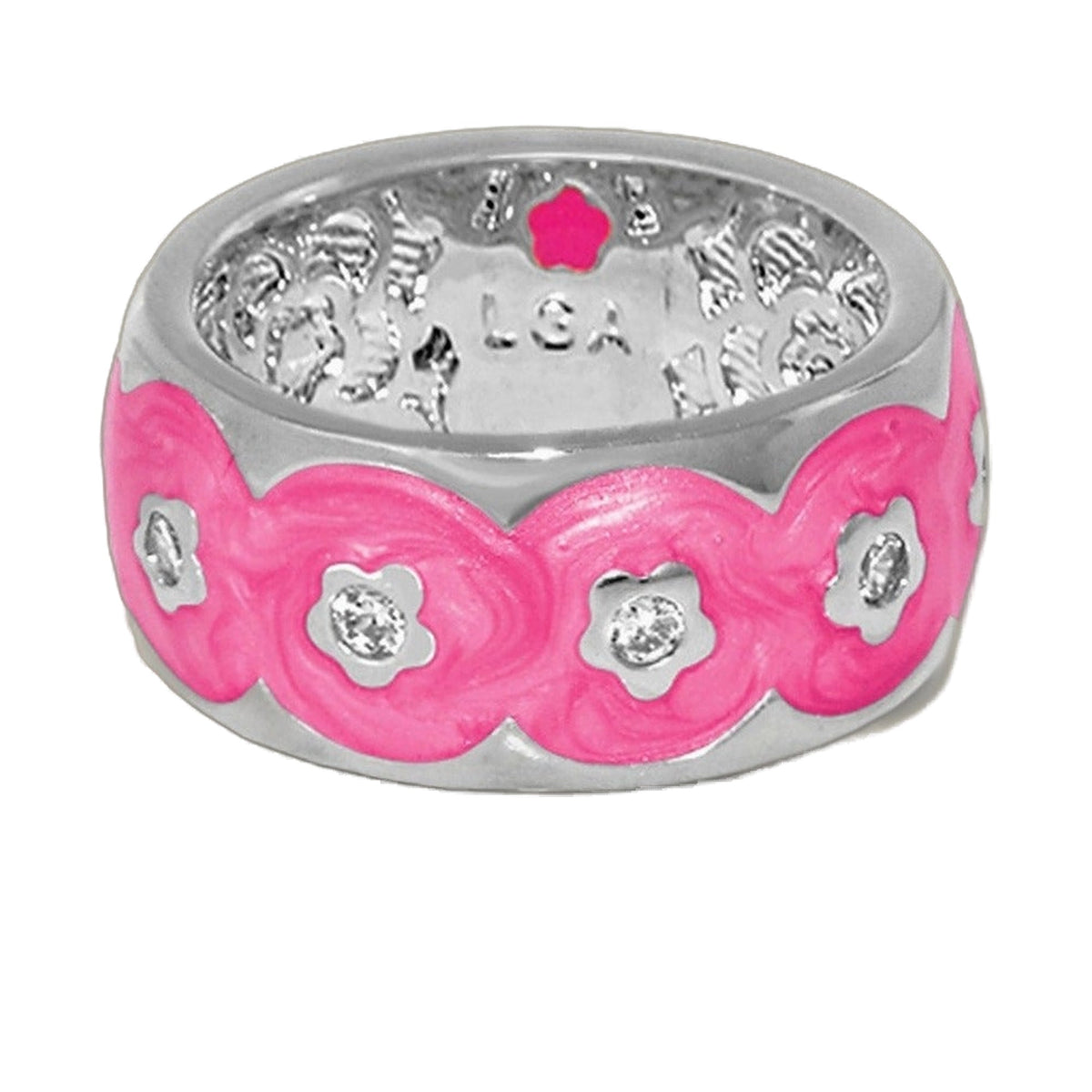Flowering Vines Ring Band by Lauren G Adams, pink floral band with crystals on silver base on Tampa Home & Garden Store