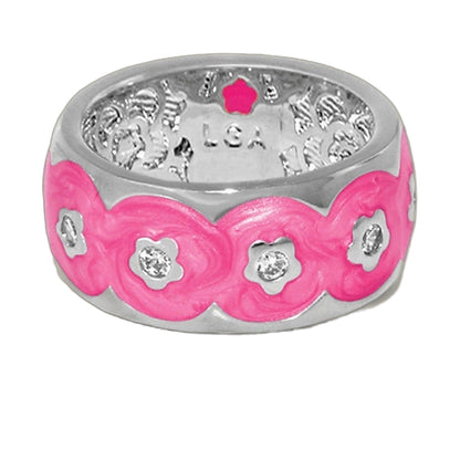 Flowering Vines Ring Band by Lauren G Adams, pink floral band with crystals on silver base on Tampa Home & Garden Store