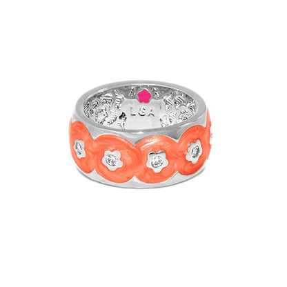 Flowering Vines Ring Band coral enamel with crystals on a silver band by Lauren G Adams on Tampa Home & Garden Store