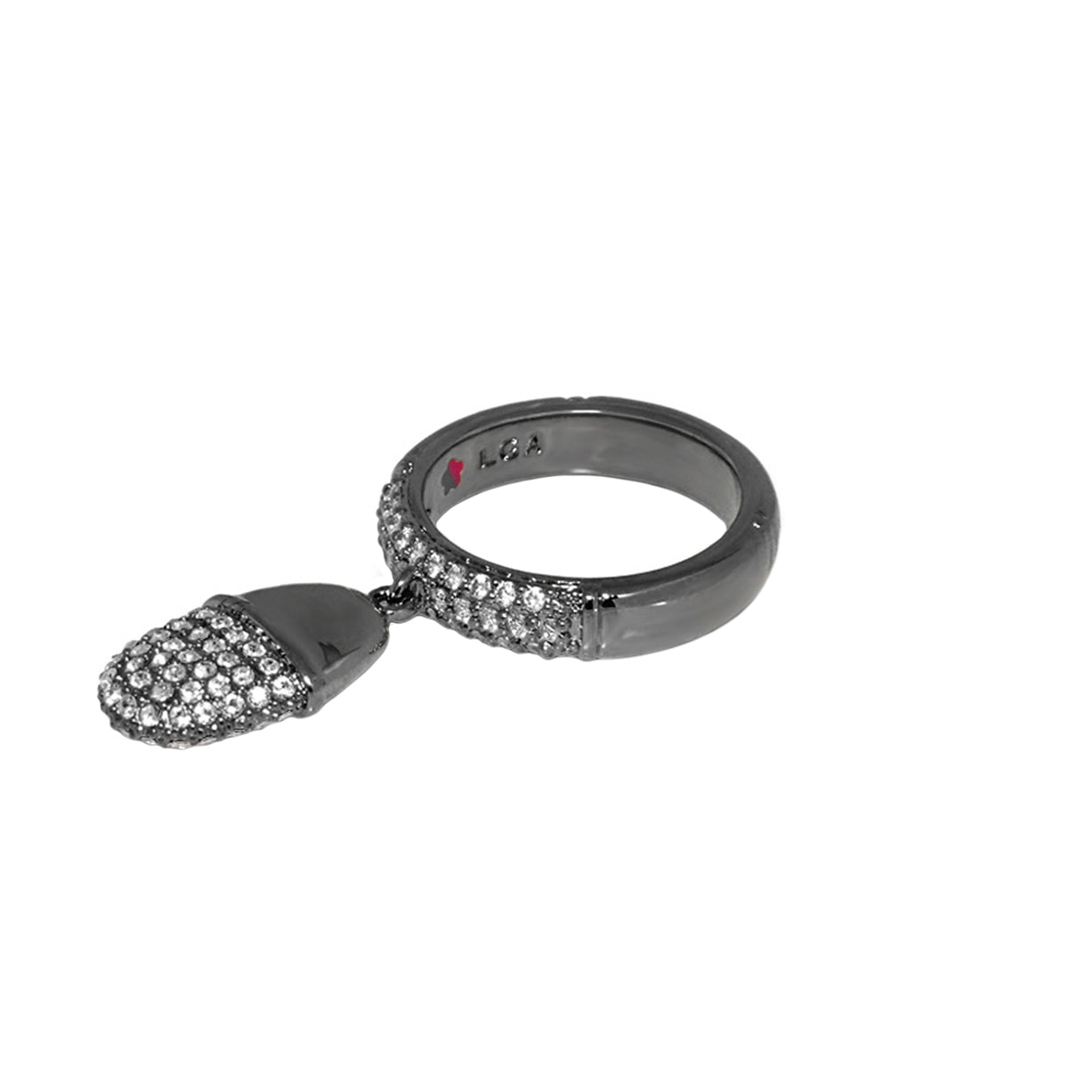 Classic Charm Ring by Lauren G Adams, dark metal band with pavé crystal heart charm on Tampa Home & Garden Store