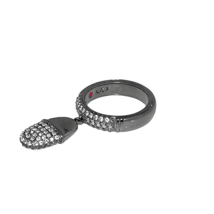 Classic Charm Ring by Lauren G Adams, dark metal band with pavé crystal heart charm on Tampa Home & Garden Store