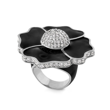 Poppy Love cocktail ring in black enamel flower with diamond pavé dome by Lauren G Adams on Tampa Home & Garden Store