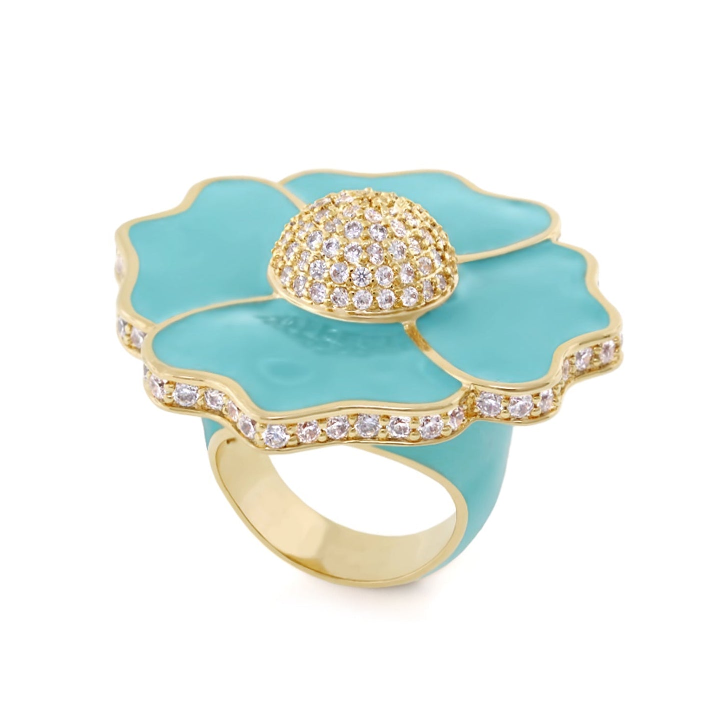 Poppy Love Cocktail Ring turquoise enamel flower with gold trim and pavé diamonds Lauren G Adams on Tampa Home & Garden Store