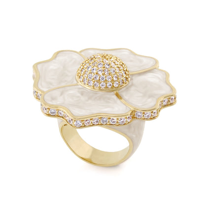 Poppy Love Ring by Lauren G Adams, gold-tone with white mother-of-pearl petals and diamonds on Tampa Home & Garden Store