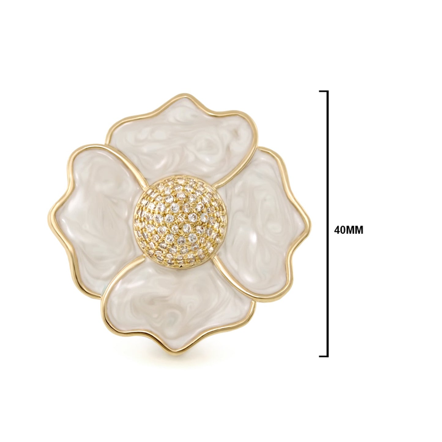 Poppy Love cocktail ring with gold-tone flower and white mother-of-pearl petals, diamond center on Tampa Home & Garden Store