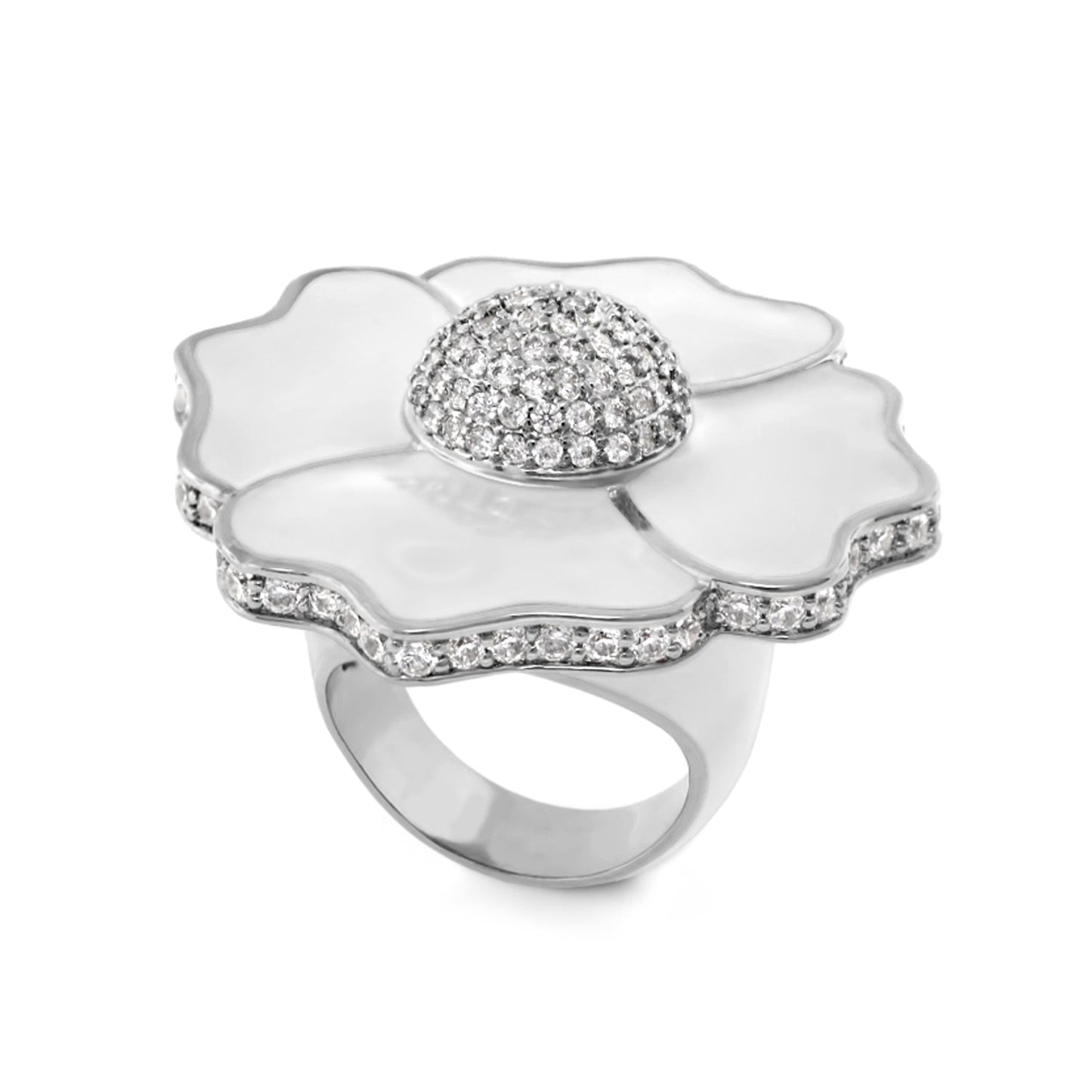 Poppy Love Cocktail Ring by Lauren G Adams, silver-tone flower with pavé diamonds on Tampa Home & Garden Store