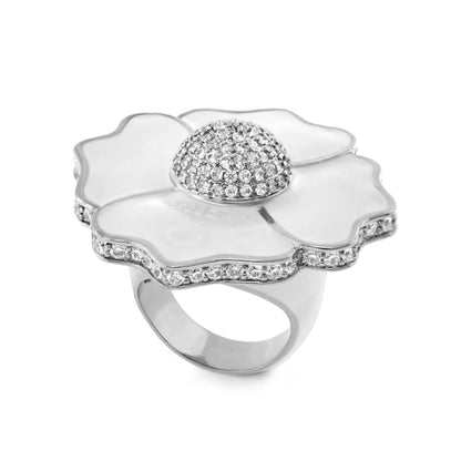 Poppy Love Cocktail Ring by Lauren G Adams, silver-tone flower with pavé diamonds on Tampa Home & Garden Store