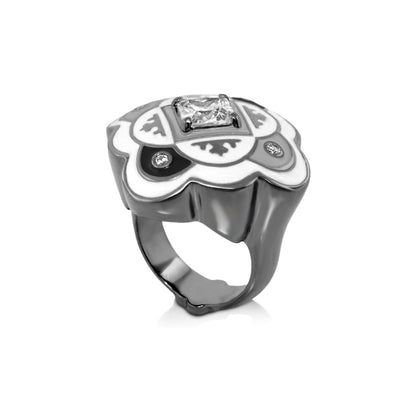 Mandarine Oriental Ring by Lauren G Adams, silver cocktail ring with enamel flower motif on Tampa Home & Garden Store