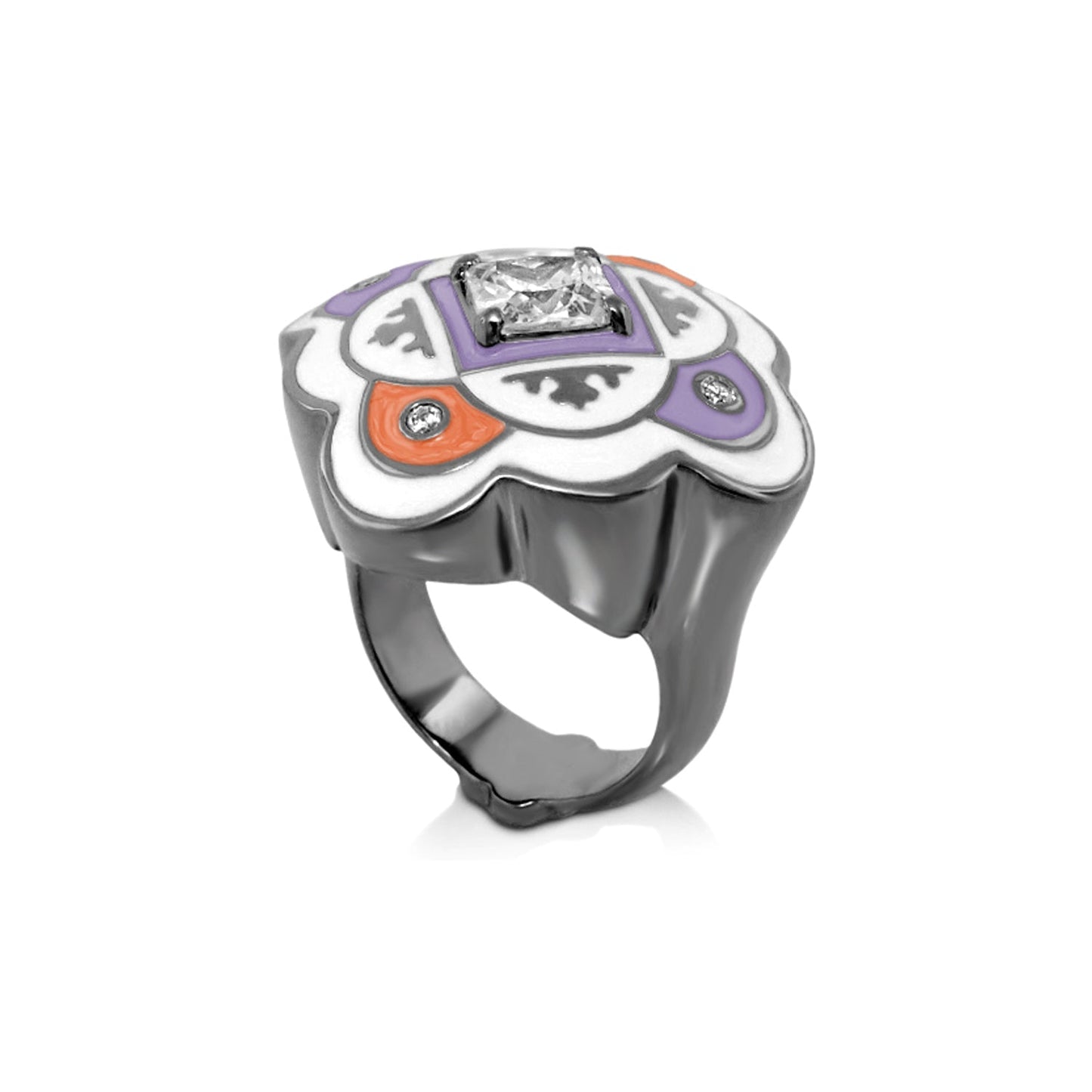 Mandarine Oriental cocktail ring by Lauren G Adams with enamel flower on Tampa Home & Garden Store
