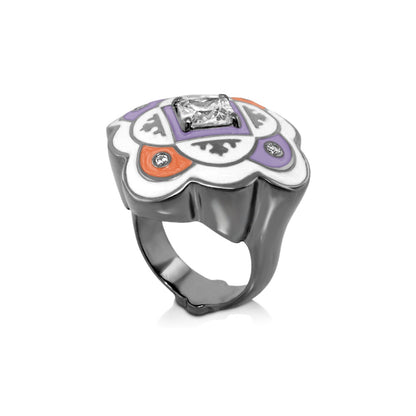 Mandarine Oriental cocktail ring by Lauren G Adams with enamel flower on Tampa Home & Garden Store