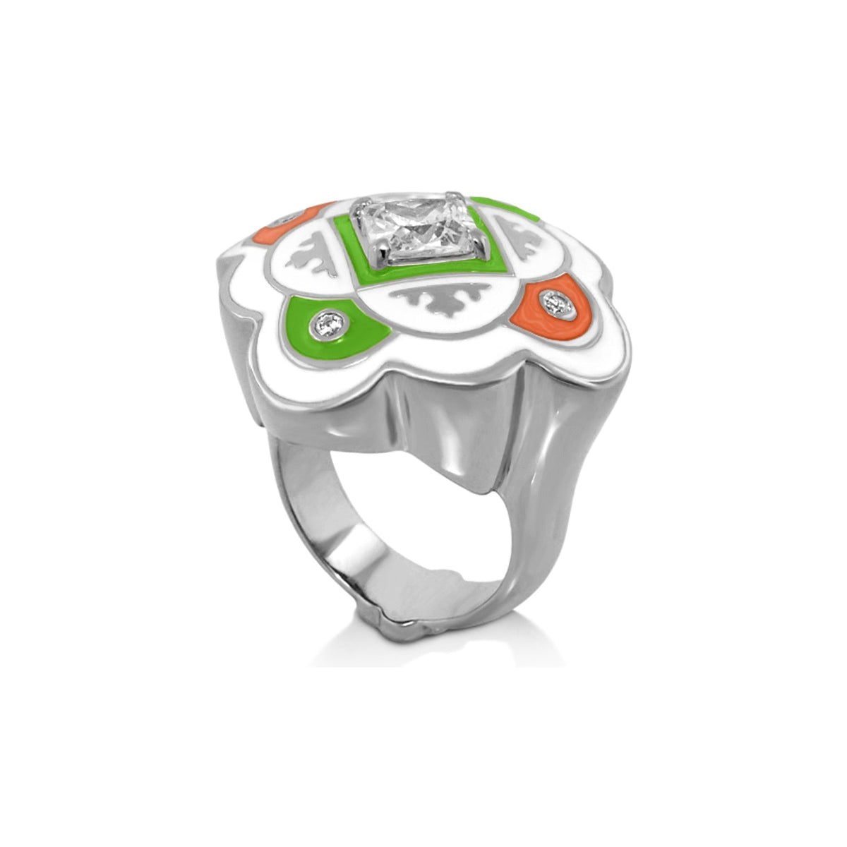 Mandarine Oriental Ring by Lauren G Adams; silver ring with green/orange enamel on Tampa Home & Garden Store