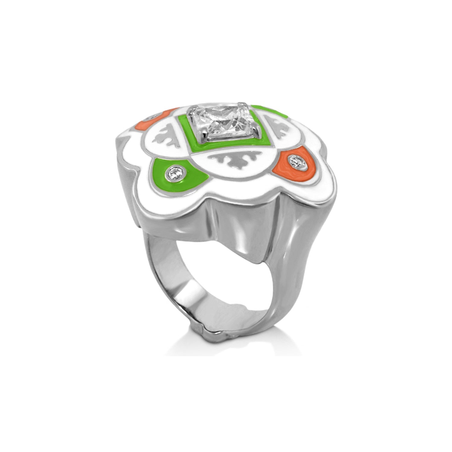 Mandarine Oriental Ring by Lauren G Adams; silver ring with green/orange enamel on Tampa Home & Garden Store
