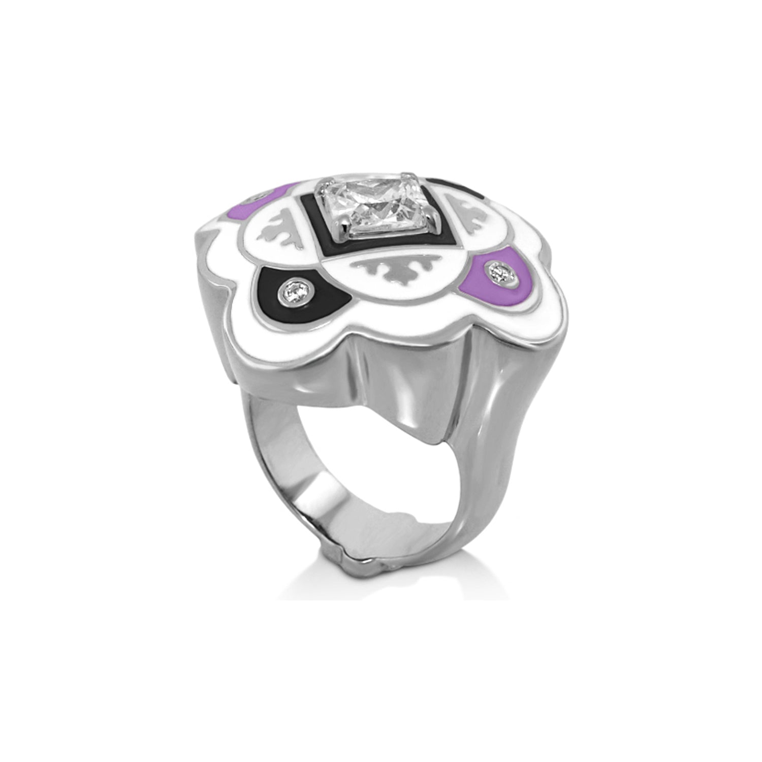 Mandarine Oriental Ring by Lauren G Adams silver cocktail ring with purple enamel petals on Tampa Home & Garden Store