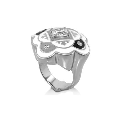 Mandarine Oriental Ring by Lauren G Adams, silver cocktail ring with a square clear centerpiece on Tampa Home & Garden Store