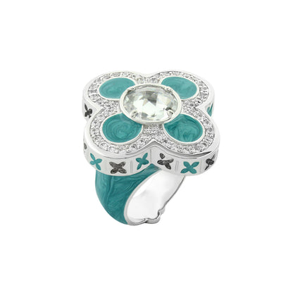 Floral Knight Cocktail Ring by Lauren G Adams, silver ring with turquoise accents and crystals on Tampa Home & Garden Store