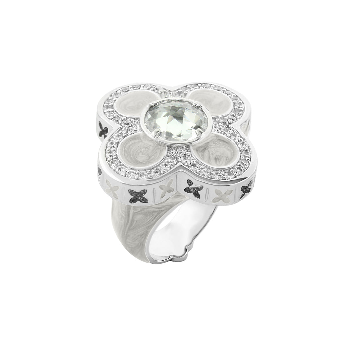 Floral Knight Cocktail Ring by Lauren G Adams, silver-tone flower with pavé crystals and gem on Tampa Home & Garden Store