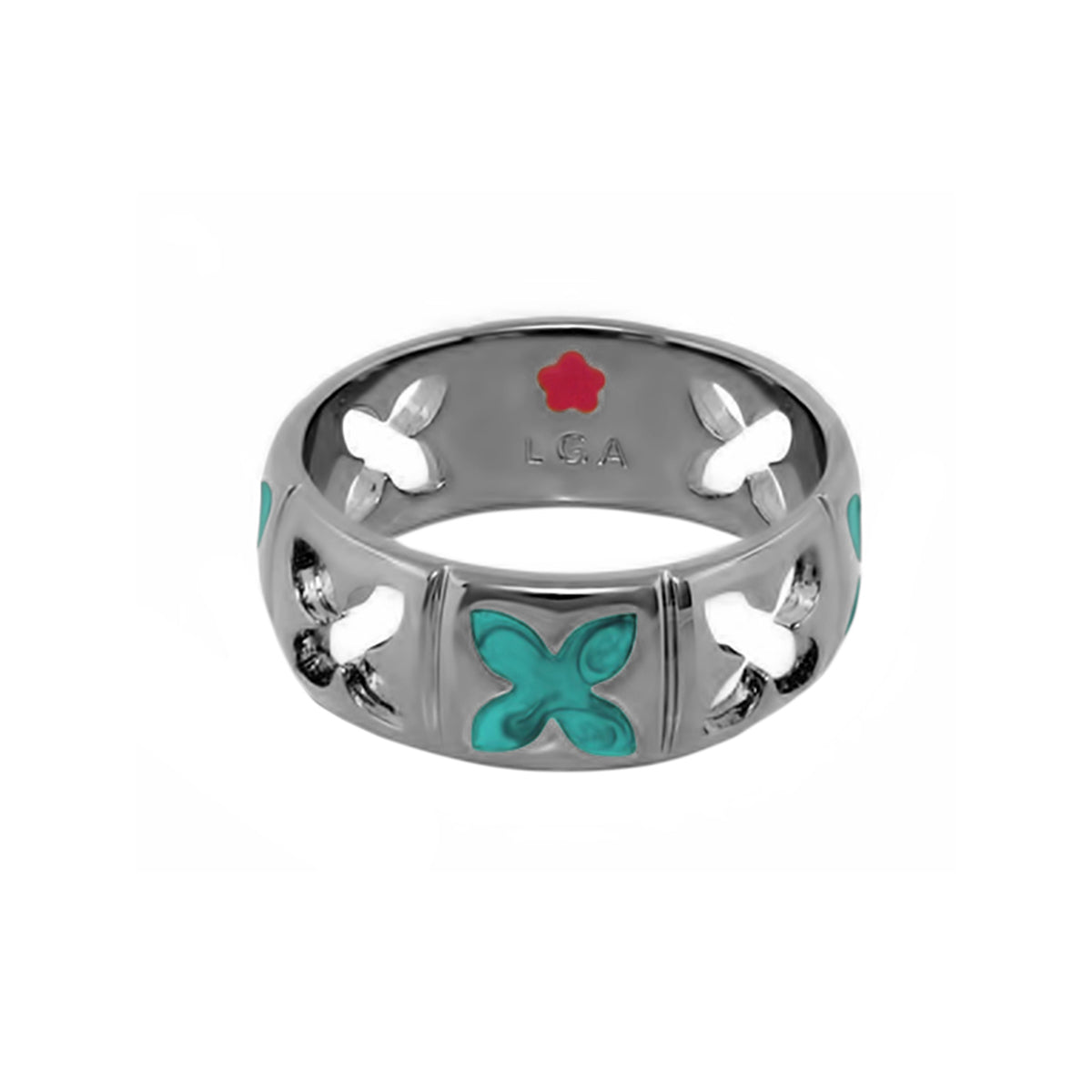 Floral Knight Band Ring by Lauren G Adams, band with turquoise floral inlays and cutouts on Tampa Home & Garden Store