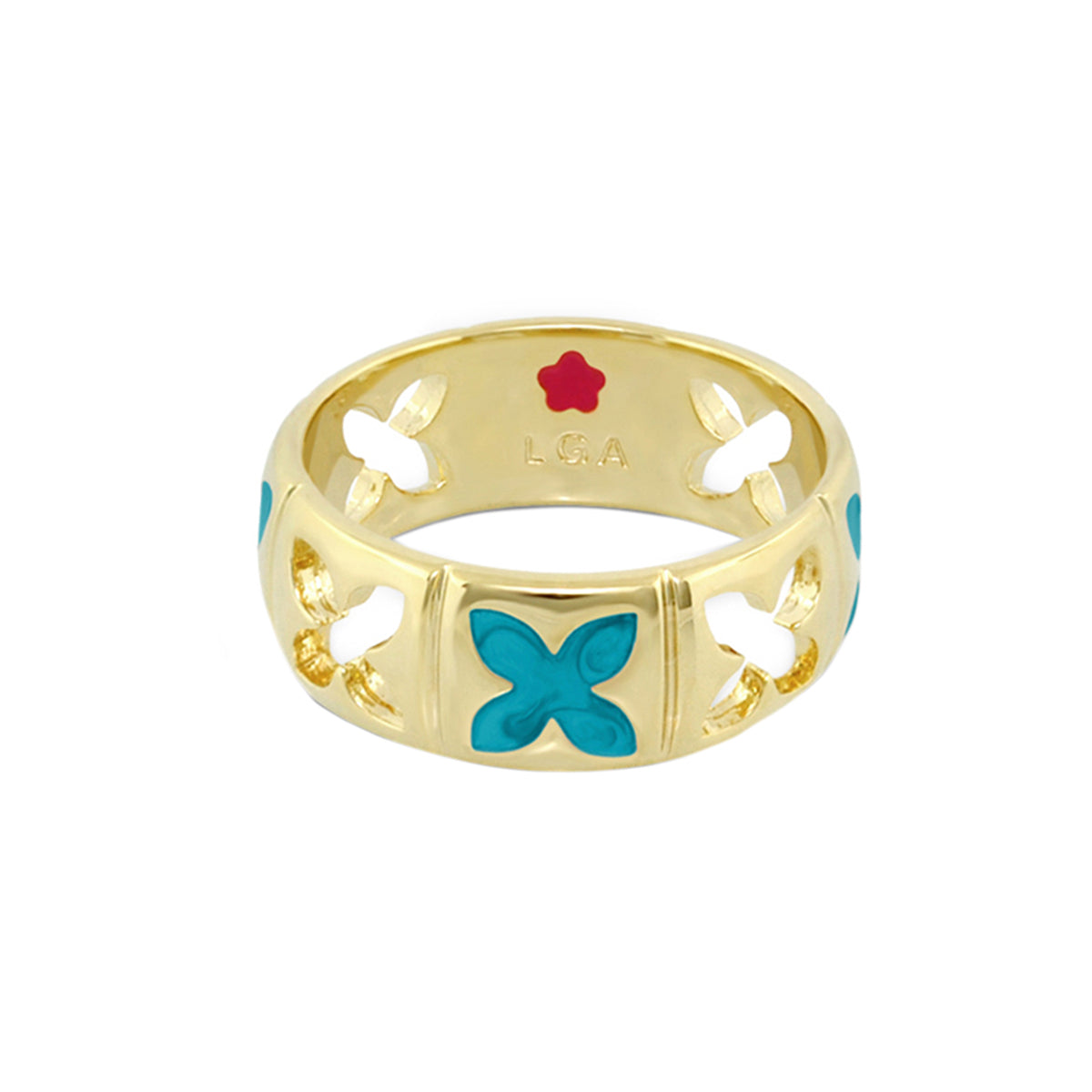 Floral Knight Band Ring gold tone with turquoise enamel butterfly motifs by Lauren G Adams LGA on Tampa Home & Garden Store